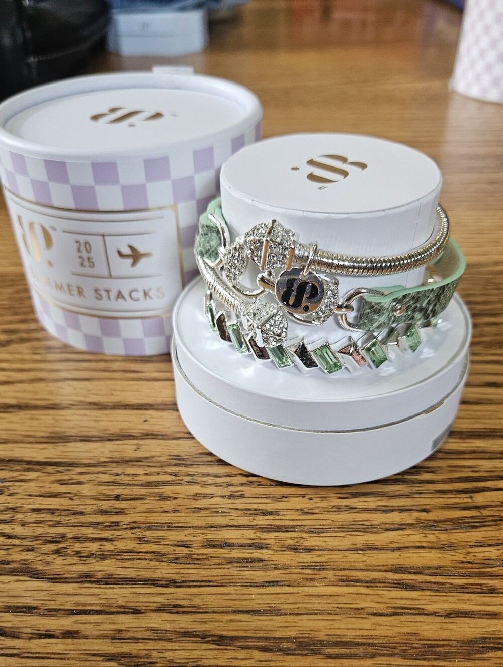 Bomb Party Summer Stacks 2025 Mint Green & Silver Layered Bracelet Set